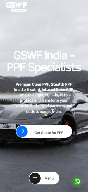 GSWF India new website on mobile — clean layout with prominent Get Quote CTA