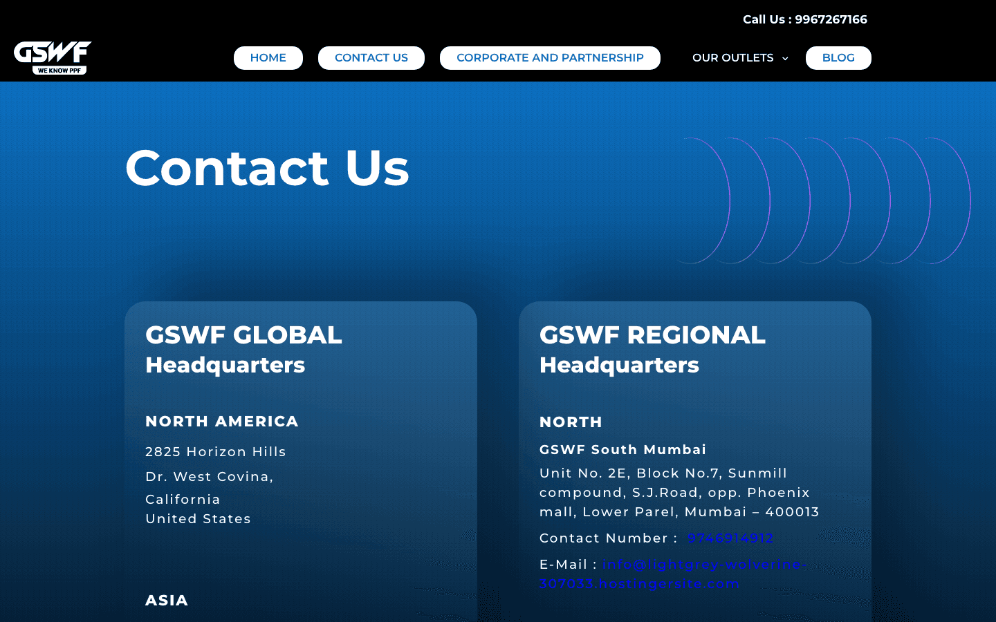 GSWF India old contact page — address grid with no CTA or clear next step