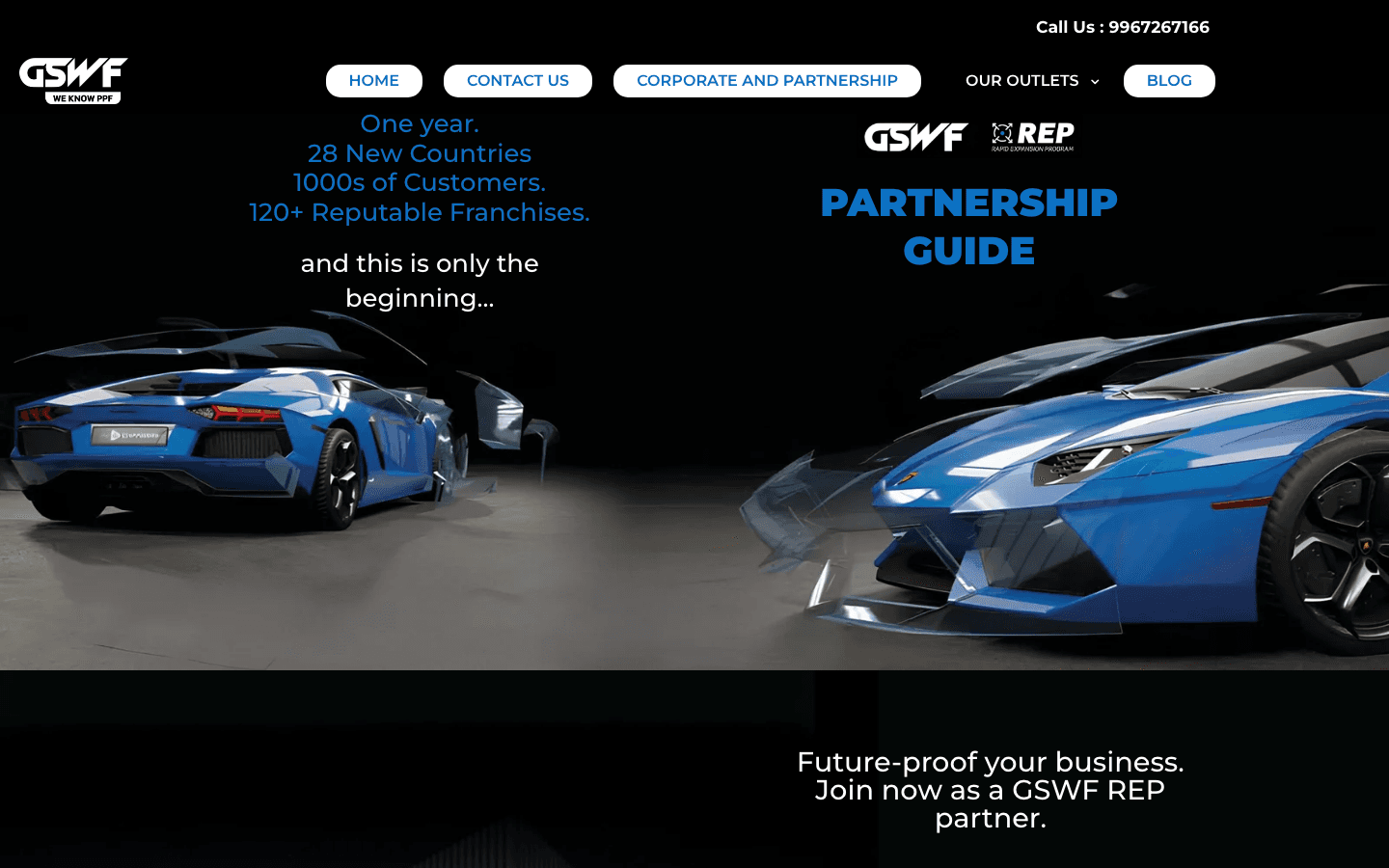 GSWF India old corporate page — cluttered with REP badge, competing stats and generic Partnership Guide heading